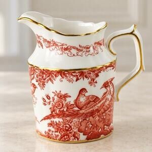 Royal Crown Derby Red Aves Creamer Bone China England Gold Trim Bird Pitcher